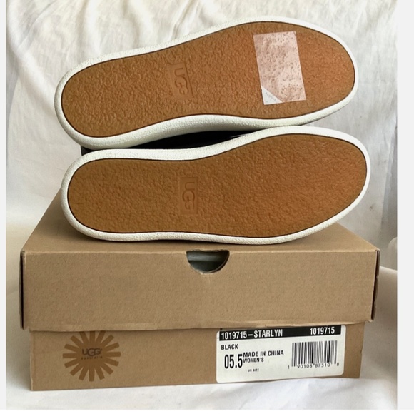 FINAL SALE πUGG Starlyn Leather Sneakers Black Shearling Lined NEW * - Picture 15 of 16